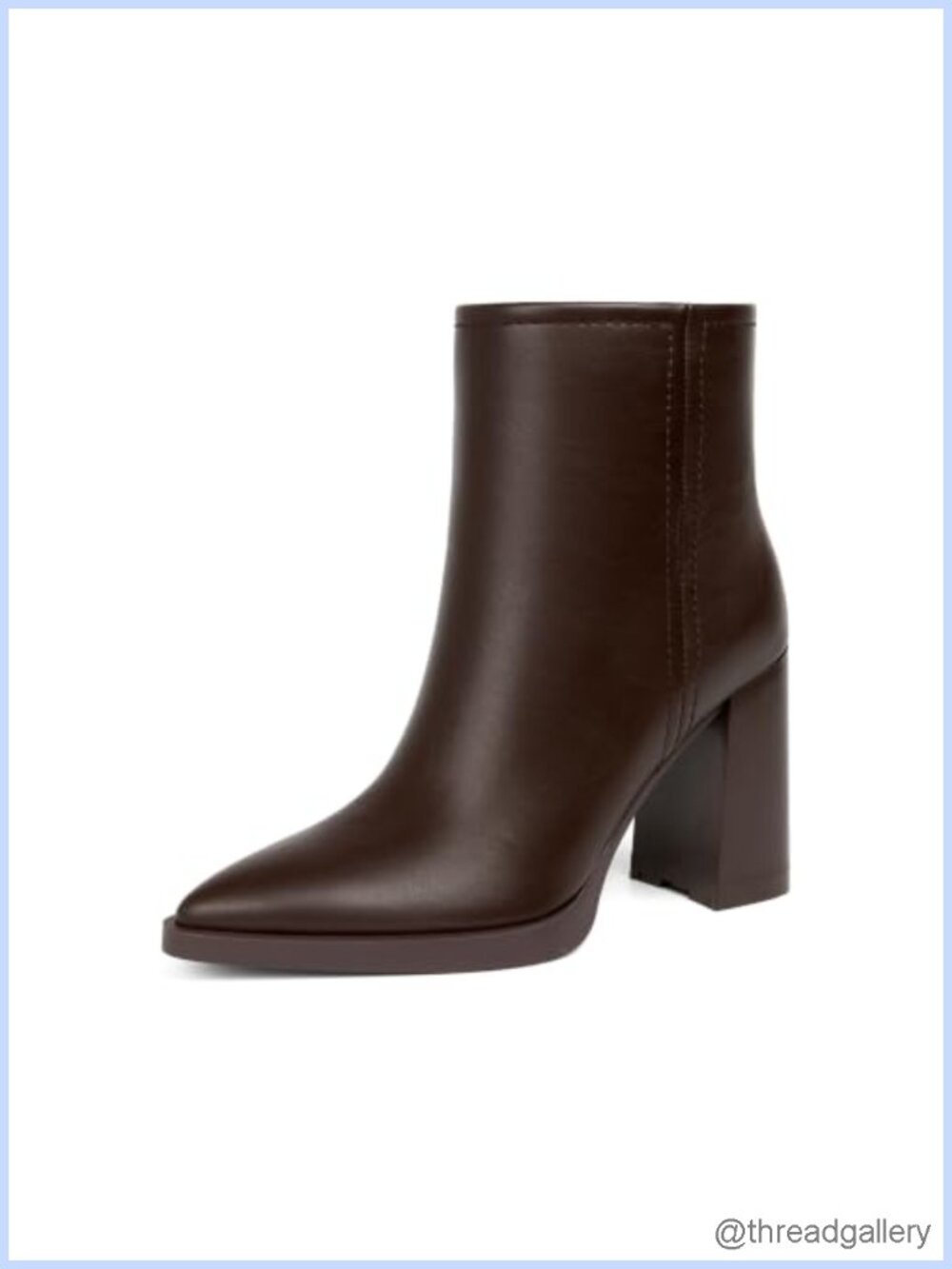 Pointed Toe Chunky Block Heel Ankle Booties Faux Leather Side Zip